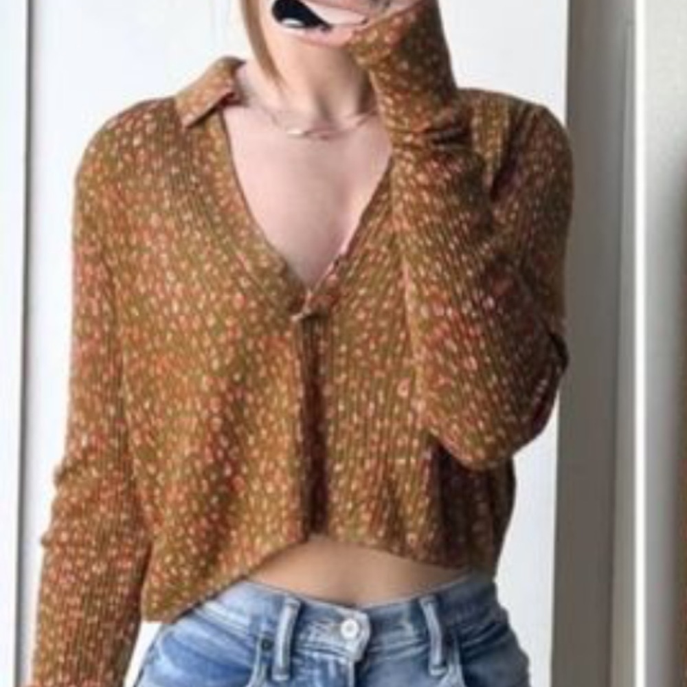 Free people collared cropped long sleeve
